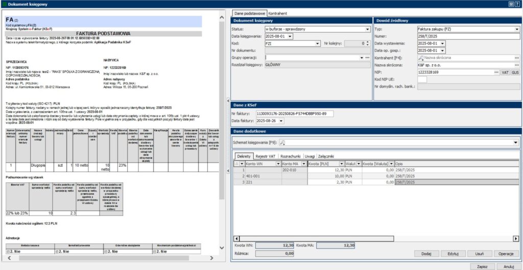 Księgowanie faktury z KSEF