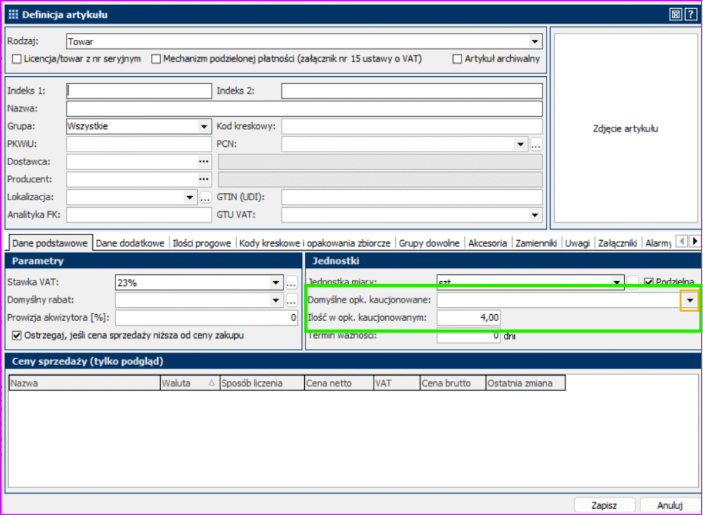Domyślne opakowanie zwrotne, kaucjonowane